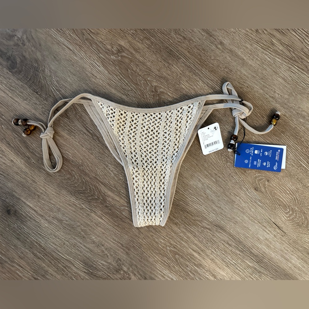 Free People Cream Crochet Tie-Side Bikini Bottoms - Picture 2 of 7